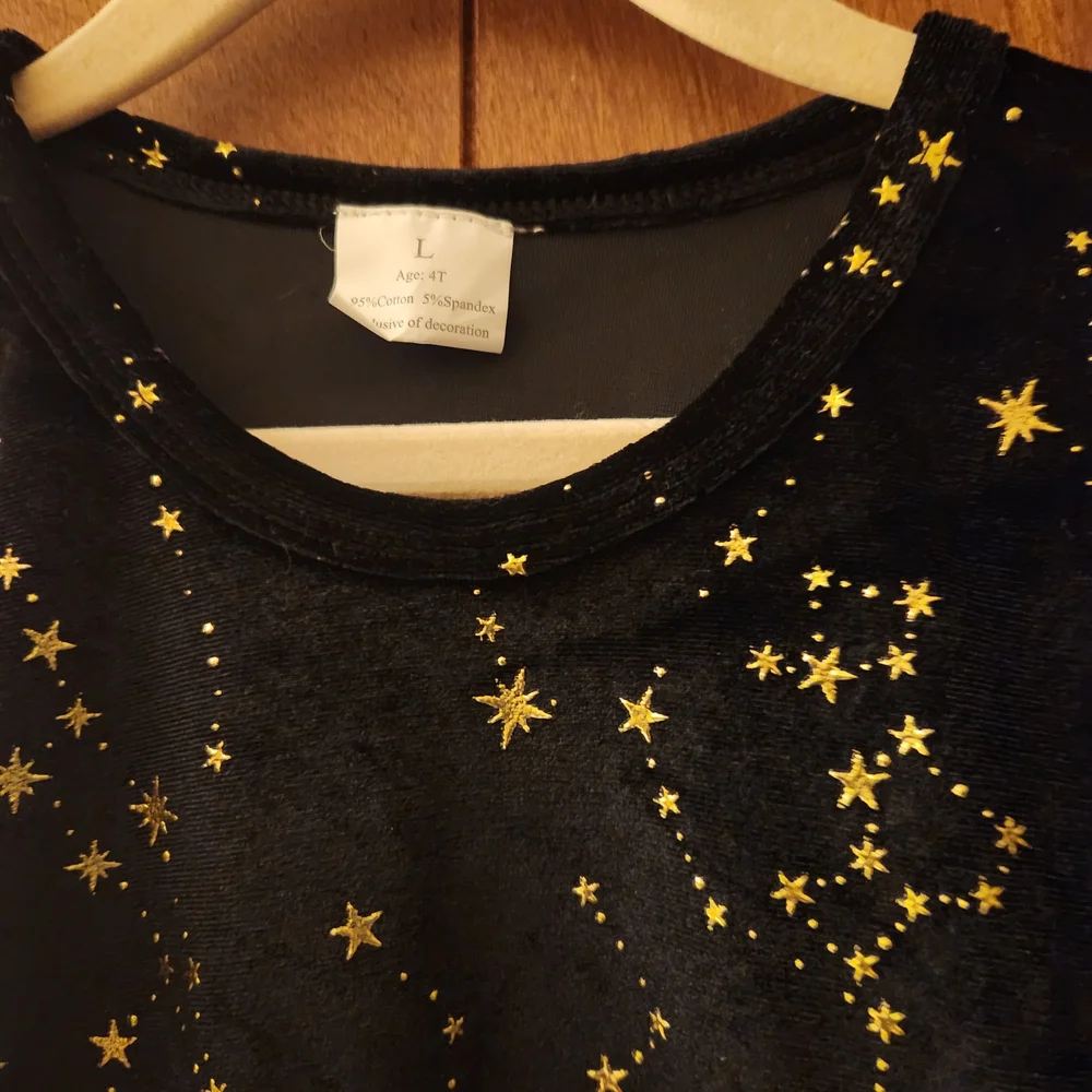 Source Unknown Beautiful Black/ Gold Starry Night Girl's Velvet Dress, S4T, NWOT